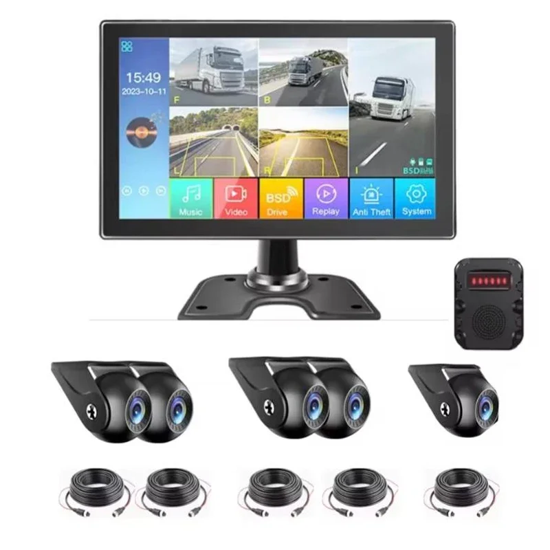 

4-канальный 5-канальный 10,1-дюймовый DVS-грузовик DVR с четырьмя разделенными мониторами, резервная камера с обзором на 360 градусов и сигнализацией BSD, комплект автоматического слежения за человеком