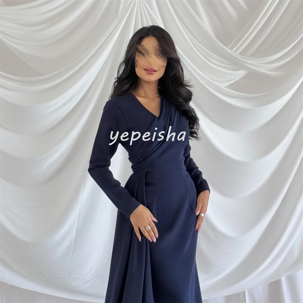 Gaun Panjang Kerah V Lurus Terbungkus Lipatan Jersey Elegan Indah Yang Disesuaikan Gaun Acara Sesuai Pesanan Kualitas Tinggi Elegan Seksi