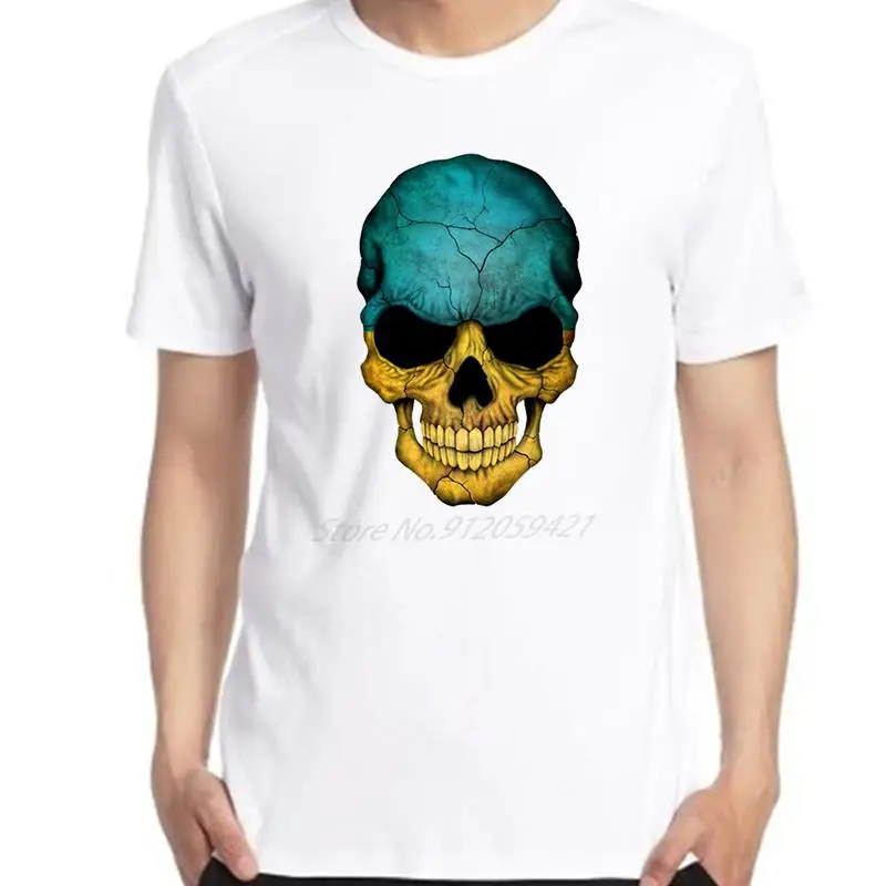 

Funny Mens Print T Shirt Ukrainian Flag Skull Graphic T Shirts Cotton Short Sleeve t-shirts Tees Tops O-neck White Man T Shirt