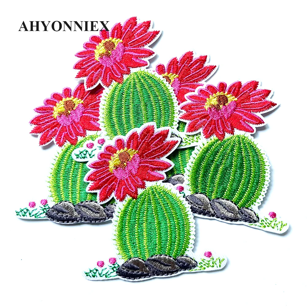 5 Pieces Flower Cactus Patches Embroidered Sticker Iron On Patches for Clothes Applique DIY Clothing Accessories