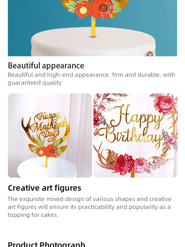 1pc Blumen farbe gedruckt Kuchen einsatz glücklich Geburtstag Geburtstags feier Dessert Dekoration Baby party – Detail 5