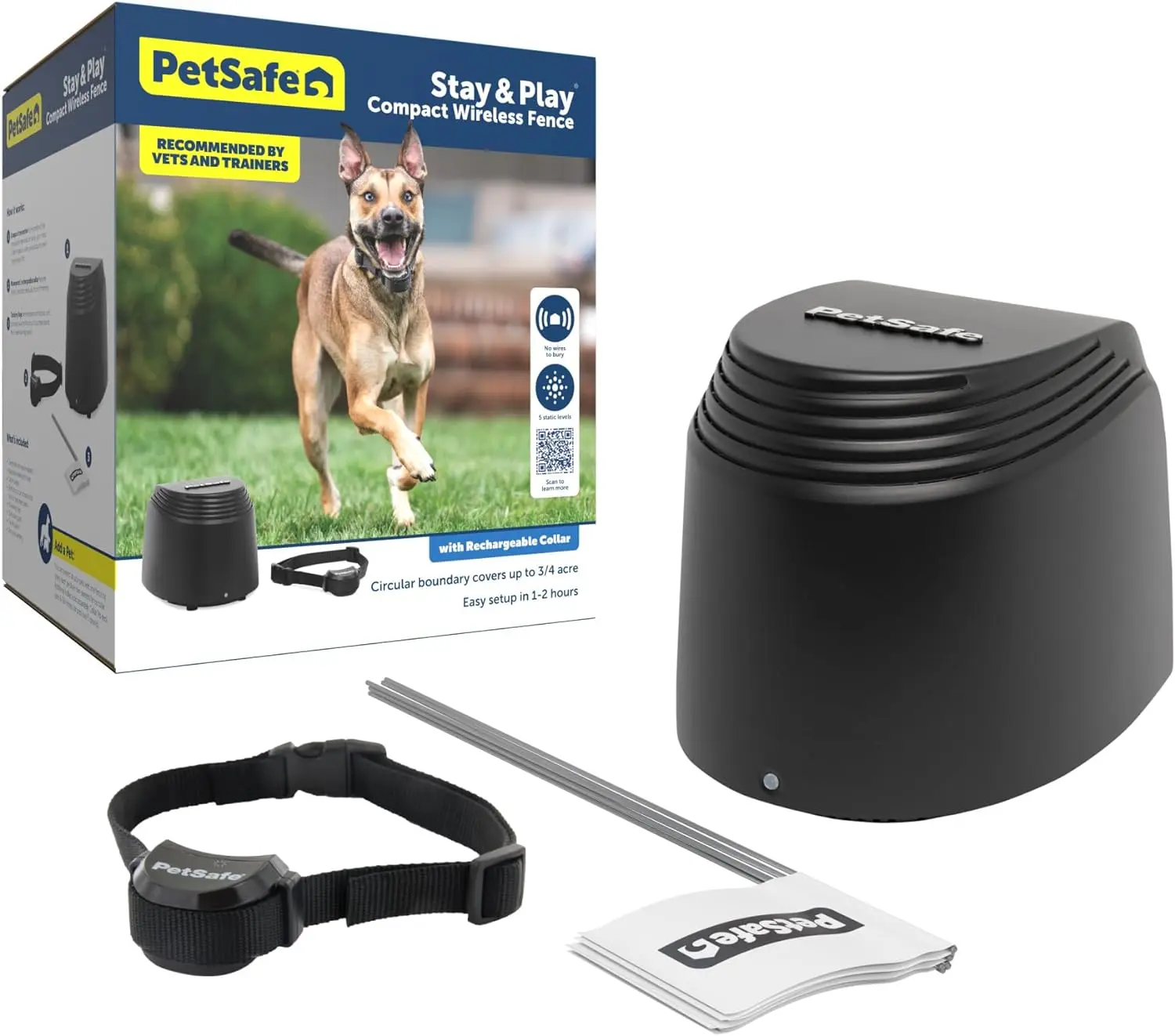 

PetSafe Stay & Play Compact Wireless Pet Fence, No Wire Circular Boundary, Secure up to 3/4 Acre, No-Dig Portable Fencing,