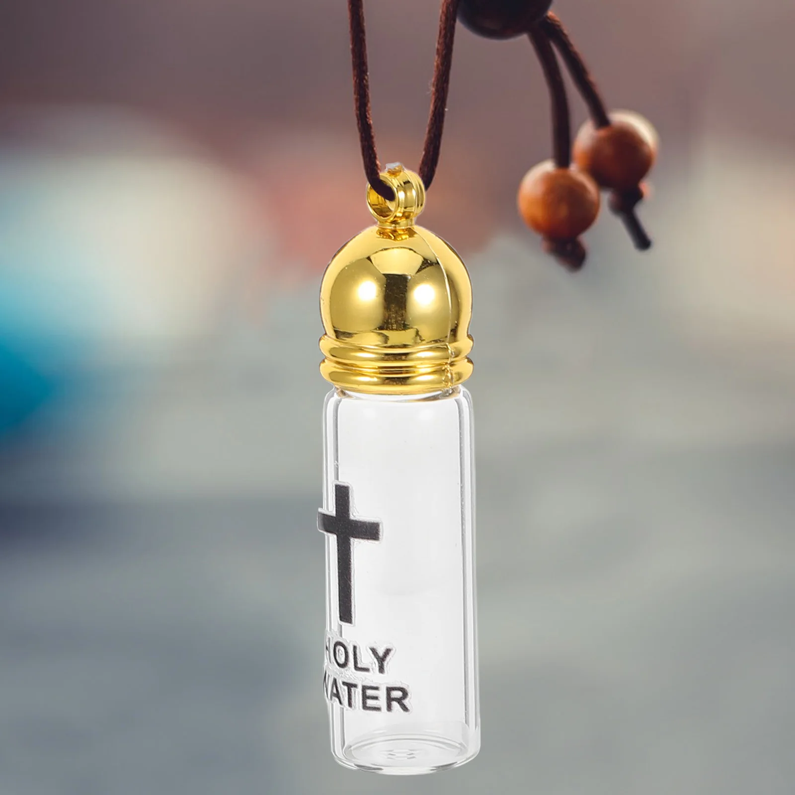 

Cross Holy Water Bottle Glass Christian Baptism Vessel Screw Cap Holy Water Pendant Church Blessing Protection