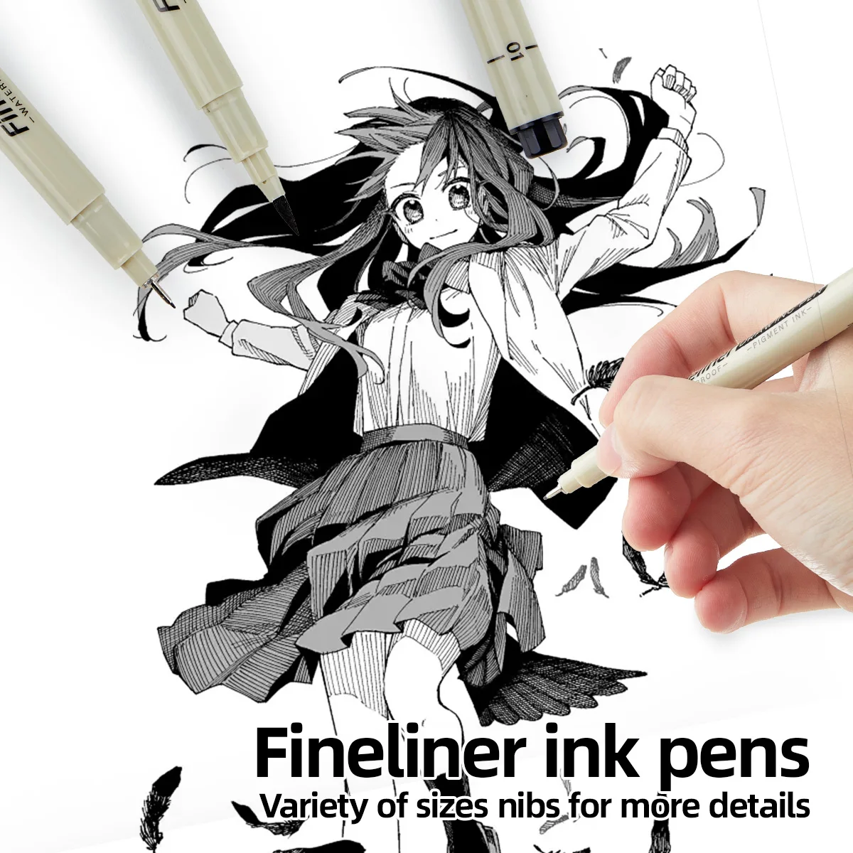 Black Drawing Pens,Fineliner Ink Pens,Set of 12 Micro-Pens,Anime Pigment Pen,Art Pens,for Sketching,Technical Drawing