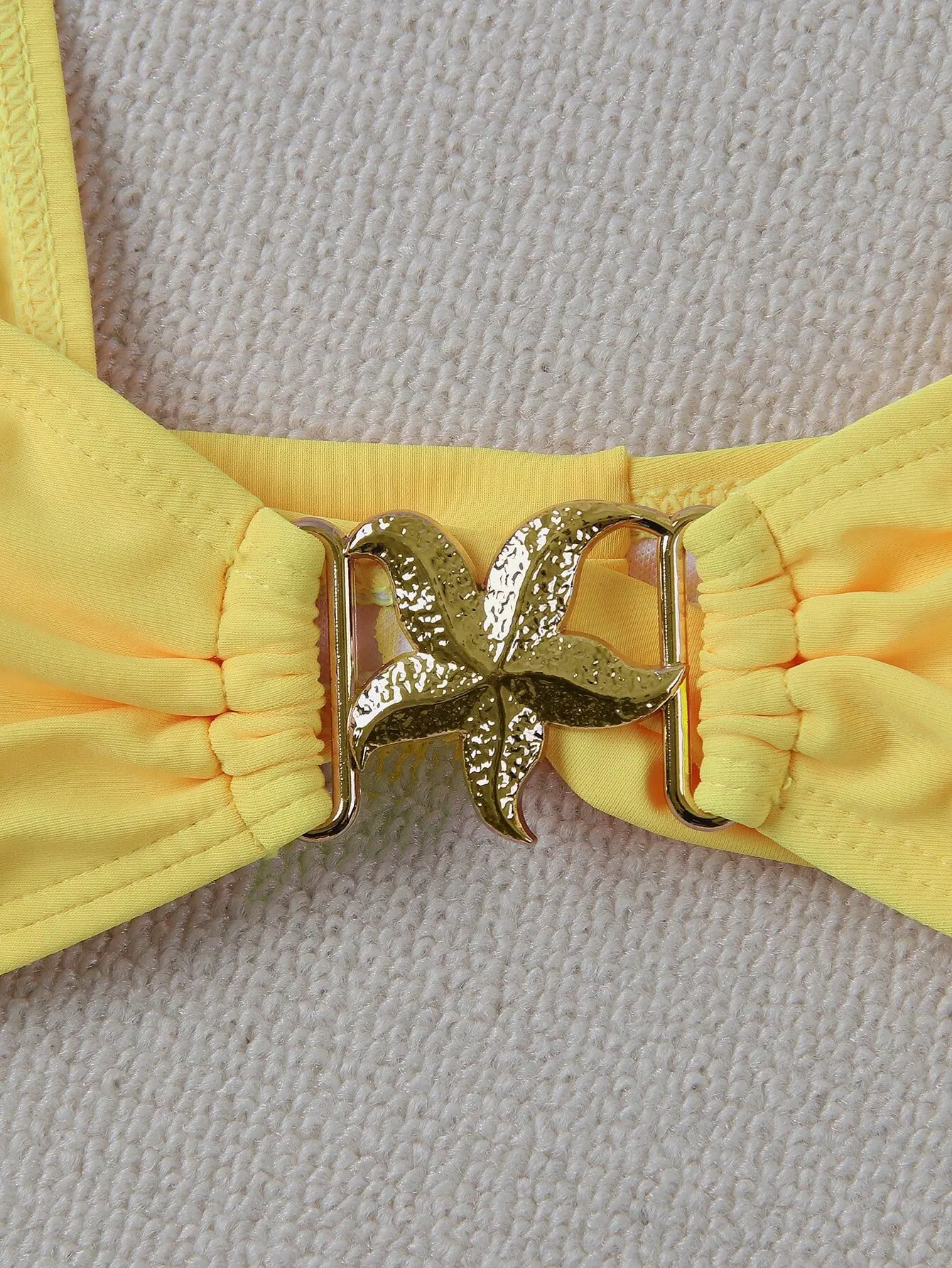 섹시한 불가사리 노란색 플레인 비키니 세트 투피스 끈 묶는 수영복 비키니 세트 탱키니 트리키니