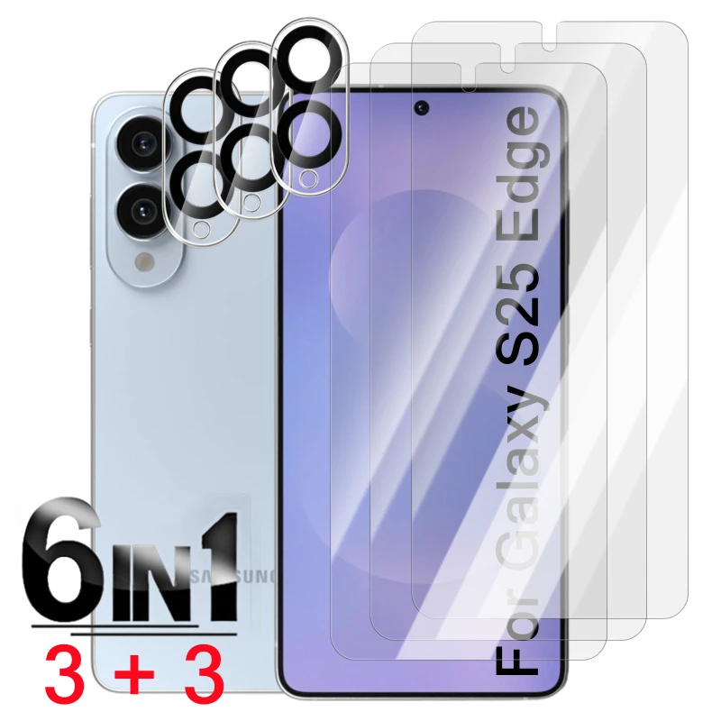 

6in1 Tempered Glass For Samsung Galaxy S25 Edge Screen Protector Anti scratch 9H Clear Full Cover Camera Lens Film For S25Edge