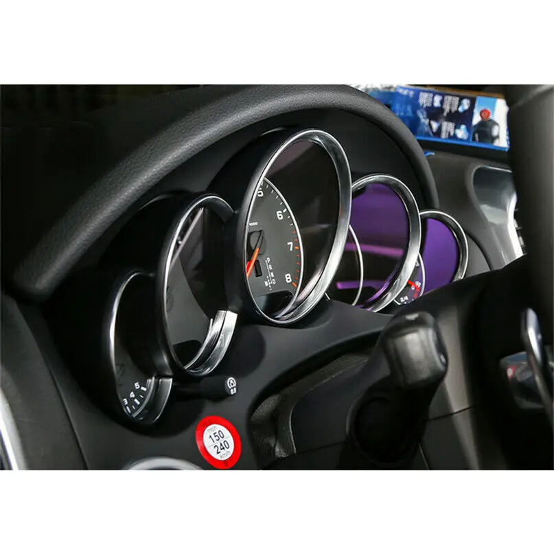 

A03Q-For-Porsche Cayenne 958 2011-2018 Серебряная панель приборной панели автомобиля, кольцевые чехлы, отделка, украшение интерьера
