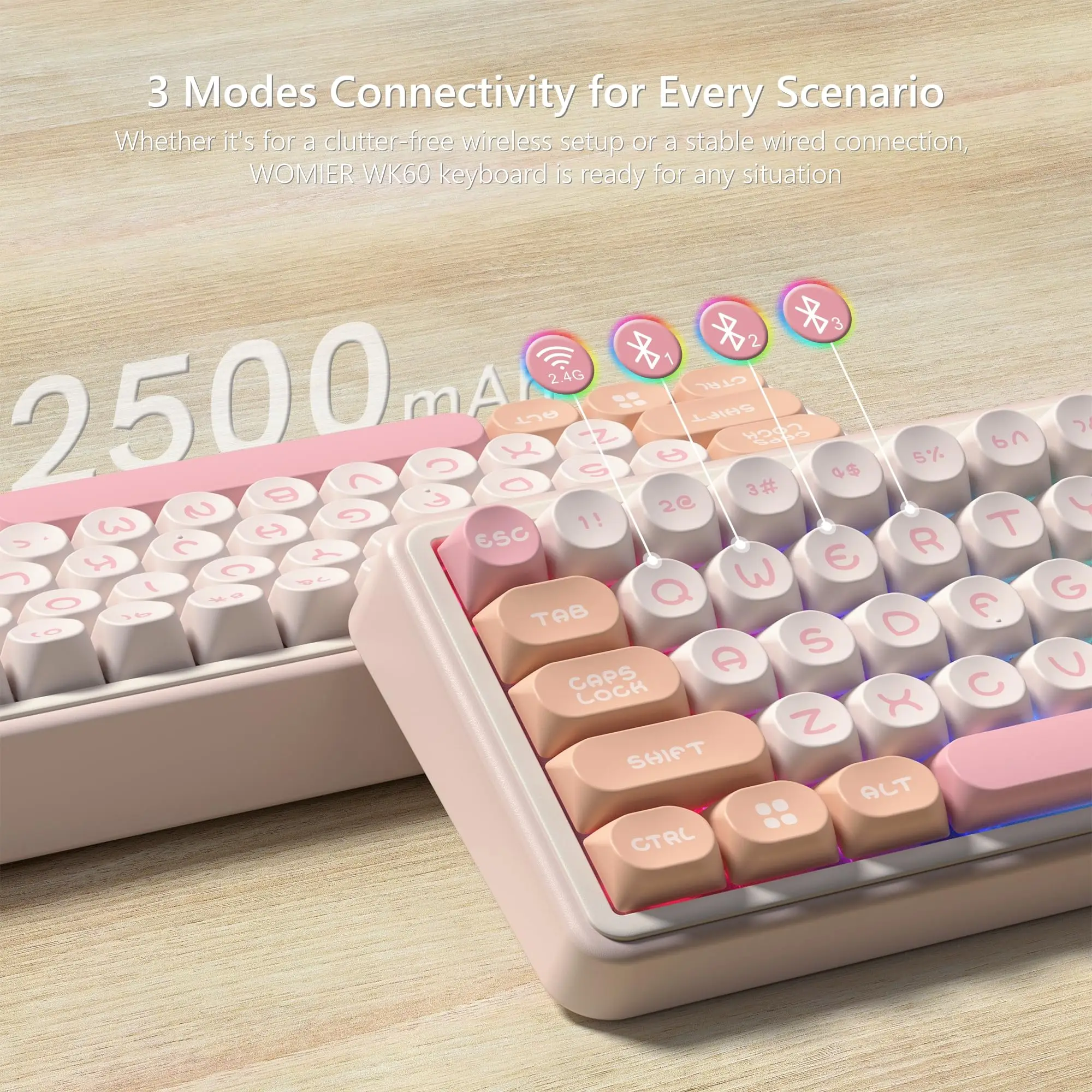 Imagem -03 - Womier Rosa 65 Teclado Mecânico de Jogo Tri-mode Hot-swap Bluetooth 2.4ghz Usb-c sem Fio Rgb Gamer Teclado Mecânico