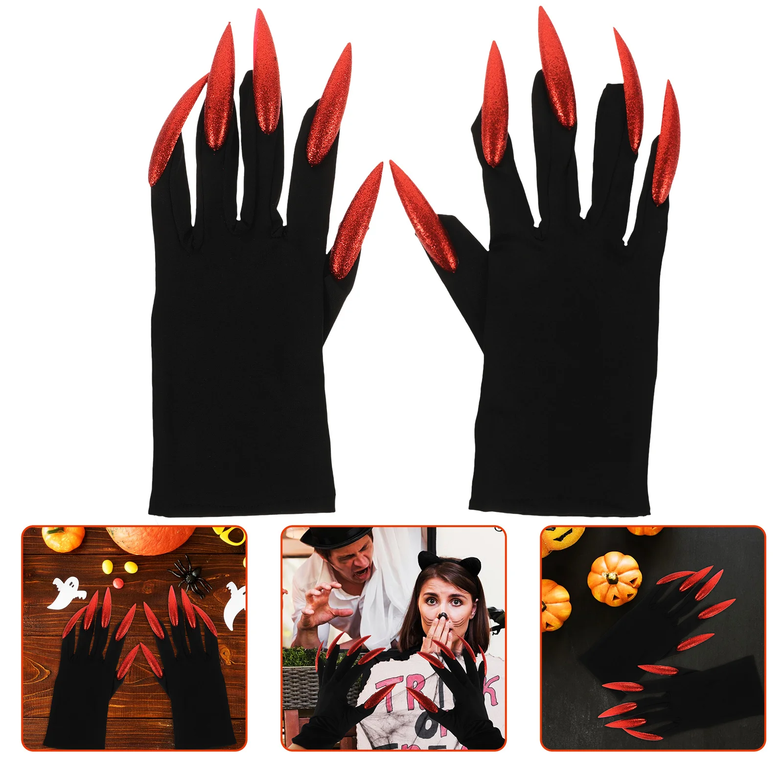 1 par de guantes con garra de fantasma de Halloween, guantes largos para uñas de bruja, accesorios ligeros y cómodos para fiesta de disfraces aterradores