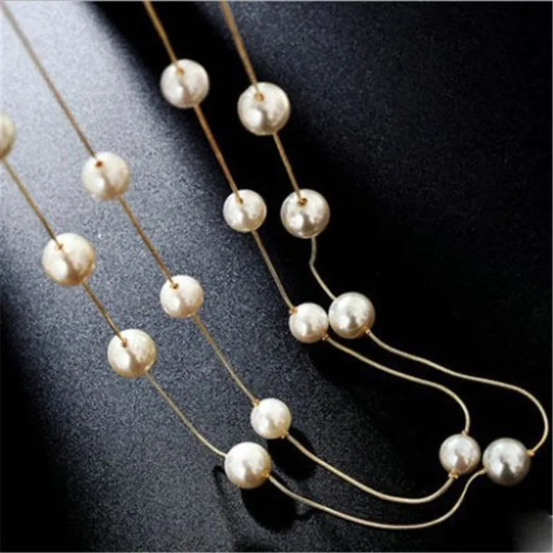 New Temperament Multi-layer Pearl Sweater Chain Pendant Necklace for Women Korean Personality Fashion Choker Jewelry Accessories