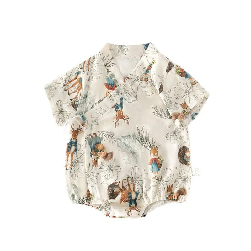 

RomperDew Baby Gauze Bum Coat Summer Models Ultra-thin Baby Triangle Crawling Clothes Harbour Coat Short-sleeved Onesie