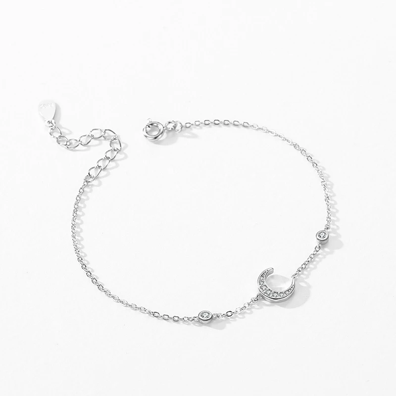 Ailmay 2024 New Design 925 sterling Silver Fashion Heart & Star & Moon Dazzling CZ Chain Bracelet For Women Wedding Fine Jewelry