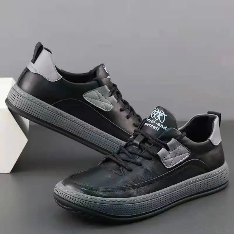 Spring Autumn Cow Leather Platform Sneakers for Men Fashion Casual Sports Platform Shoes Man New Designer Luxury Board Shoes