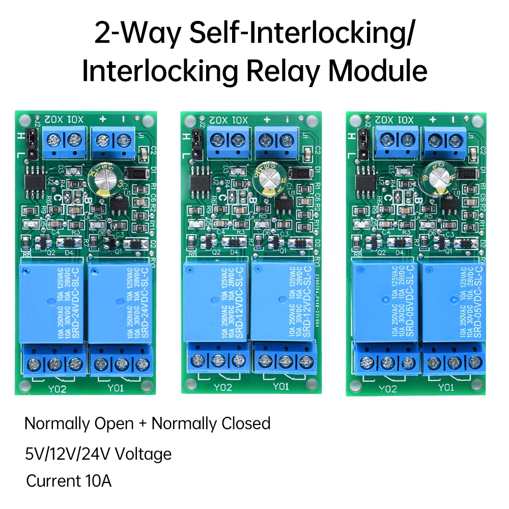 DC5V12V24V 10A 2-Way Self-Locking Interlock Relay Module Interlock Switchable Mode Power Connection Reverse Protection