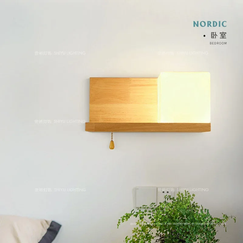 Lámparas LED de madera de estilo nórdico para pared, candelabro de acrílico para mesita de noche, sala de estar, dormitorio, pasillo, balcón,