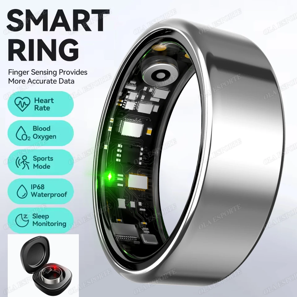 Neuer R09 Smart Ring für Männer und Frauen mit Ladehülle, Herzfrequenz- und Blutsauerstoffmessung, Hauttemperaturmonitor, 5ATM wasserdichter Smartring R11C