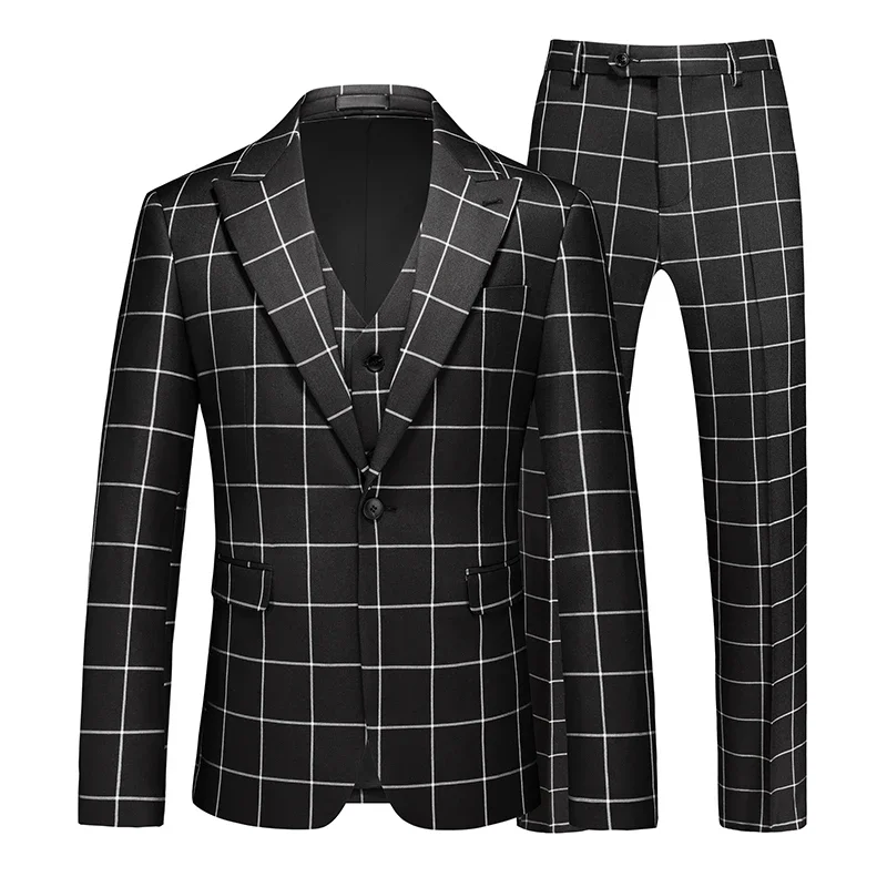 

Black Men's Plaid Suit 3 Piece,Fashion Slim Fit Dress Jacket & Pants Vest,Red,Blue,,Asian Size M-5XL,6XL