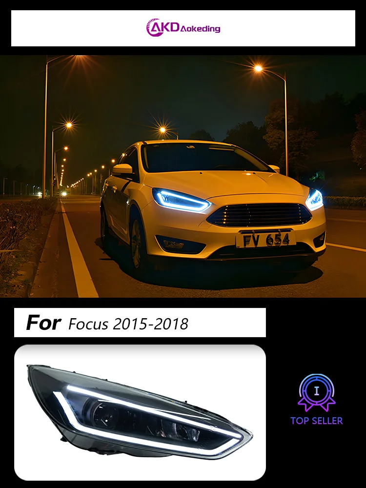 For Ford Focus 15-18 years headlight assembly LED daytime running light double lens refitted water steering