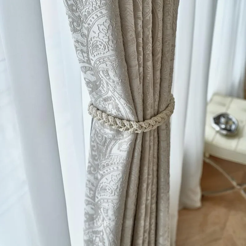 French Light Luxury Retro Cream Curtains for Living Room Bedroom Villa Three-dimensional Relief Jacquard Shading Curtains