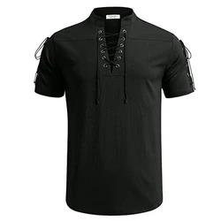 Summer New Men's V-neck shirt  Men's Short-Sleeved T-shirt Cotton and Linen Led Casual Men's T-shirt Shirt Male Breathable tops