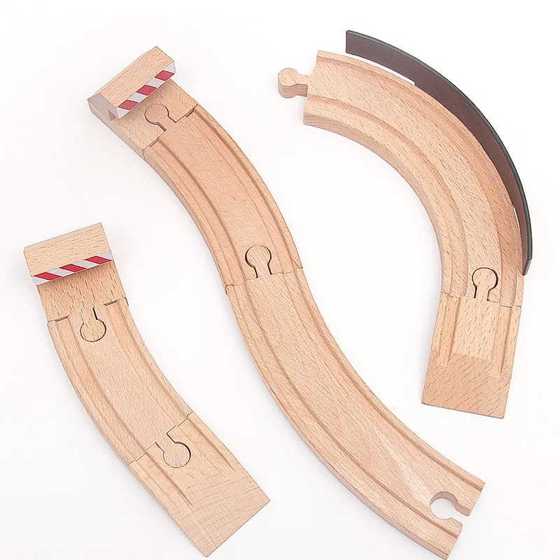 Piezas de pista de madera de haya para niños, accesorios de juguetes de vía del tren de vías de madera, juguetes para todas las marcas, regalos