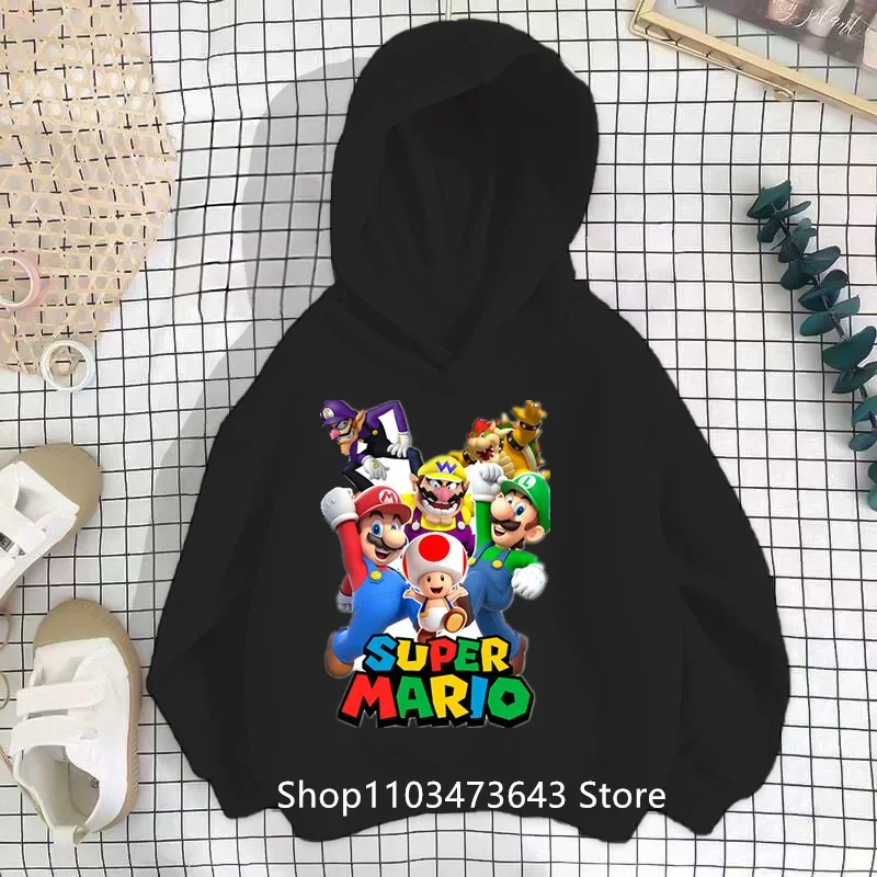 20240 Marios Bros Boy Girl Hoodie Suit Spring Autumn Kids Hooded Sportswear Setspants Boys Pokemon Clothes 2-14 Years Children's