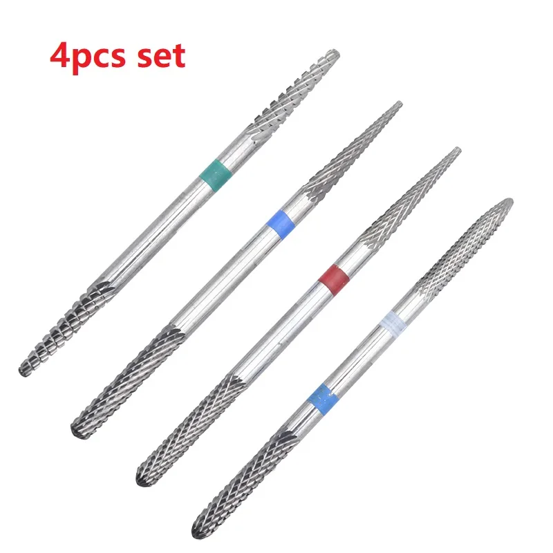 

Hot 4pcs/set Double side Carbide Electric Manicure Drills Milling Cutter Burr Apparatus Nail Files Bits Pedicure Tools