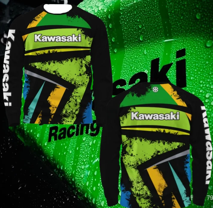 

Kawasaki Motorcycle Racing Team Men T-shirt Long Sleeve Spring Autumn Women Tee Shirts 2025 New Sports Children Clothes Tops