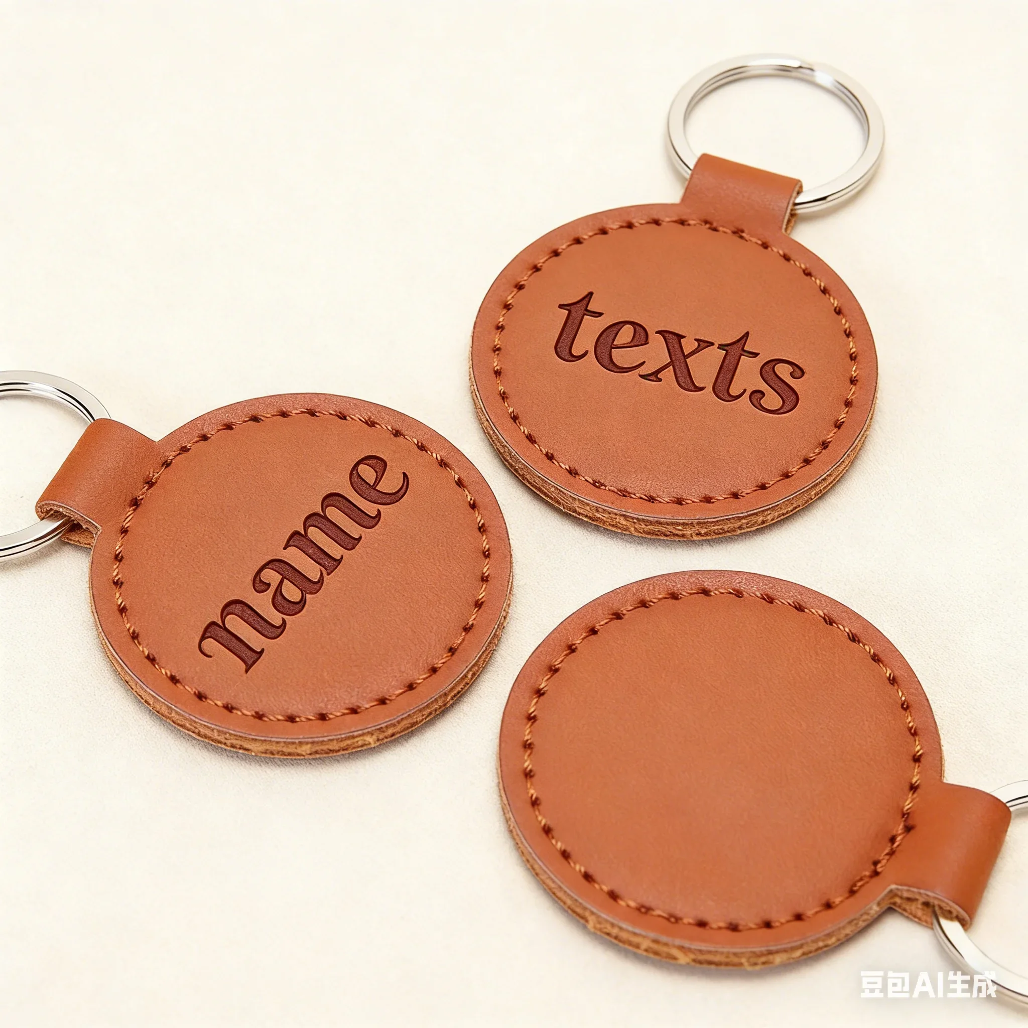 Customized LOGO PU Leather Round Keychain for Men and Women Car Key Chain Ring Laser Engrave Personalized Blank Keyring Gift