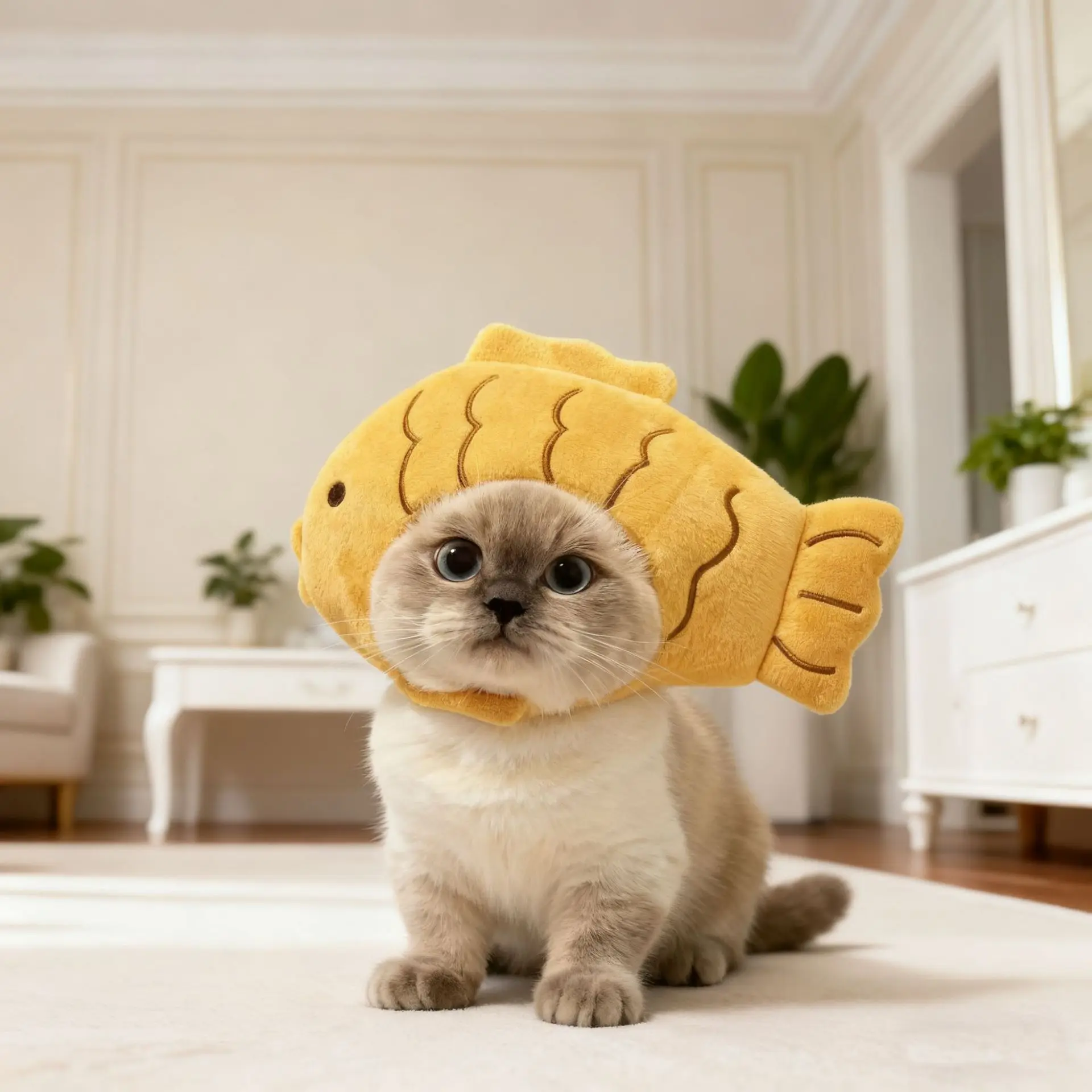 Funny Cat Cap Bear Plush Pet Head Cover Cute Cat Small Dog Winter Warm Headwear Head Cover Cross Dressing Hat Cosplay Costume