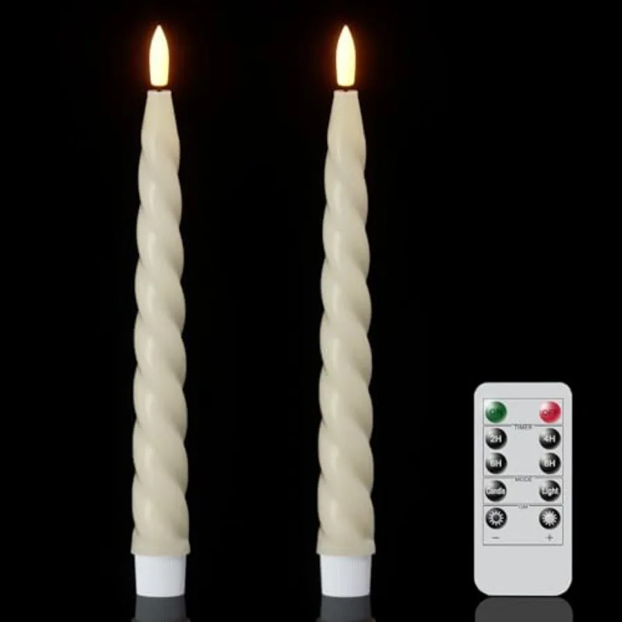 Flameless Taper Candles with Remote Timer, Real Waxy Ivory Battery Operated Candlesticks 3D Wick LED Candles for Halloween Chri
