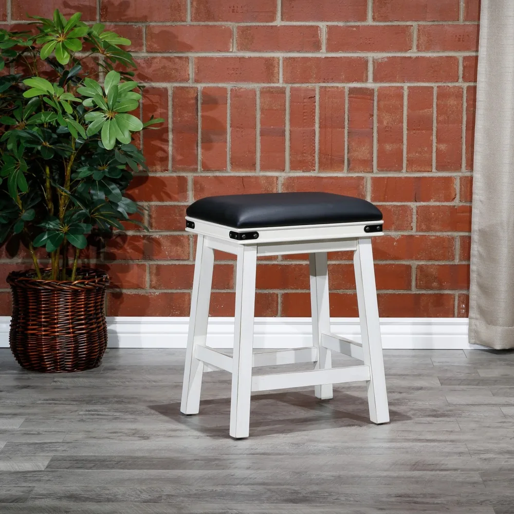 

24" Counter Stool, Antique White Finish, Black Leather Seat chairs for bedroom single sofa chair bedroom chair egg chair