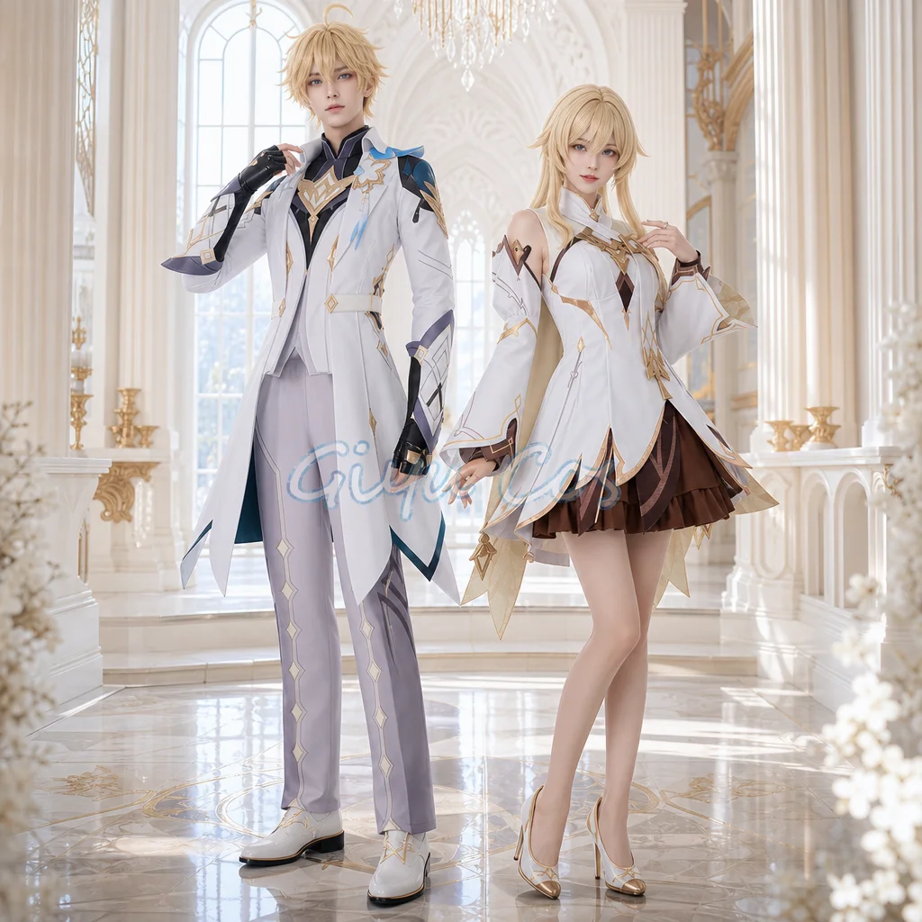 

Genshin Impact Lumine Aether Cosplay Costume Full Set Carnival Uniform Halloween Party Masquerade Women Game