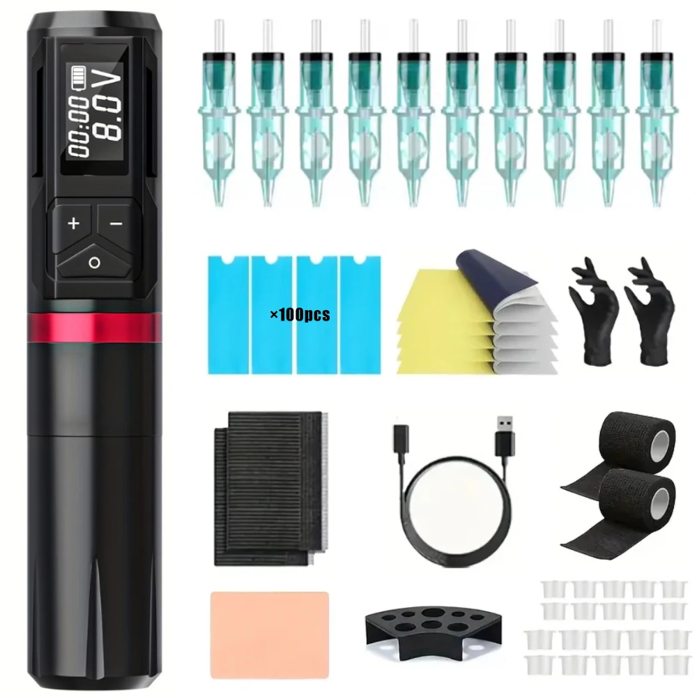 

Набор пистолета для татуировки Беспроводная тату-машинка Комплект Беспроводная ручка для татуировки в комплекте с 10 шт. игл для татуировки для татуировщика