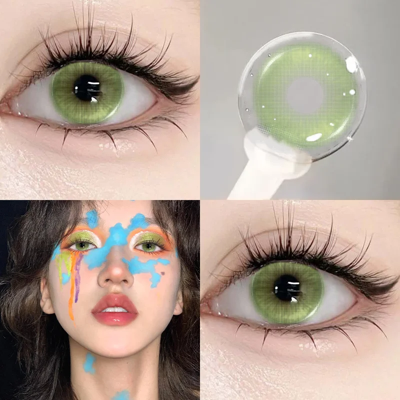 YIMEIXI 1 Pair Hot Sale Blue Comic Eye Fashion Color Contact Lenses Lady with Eye Soft Green Gloss Eyes Diopters Myopia Degree