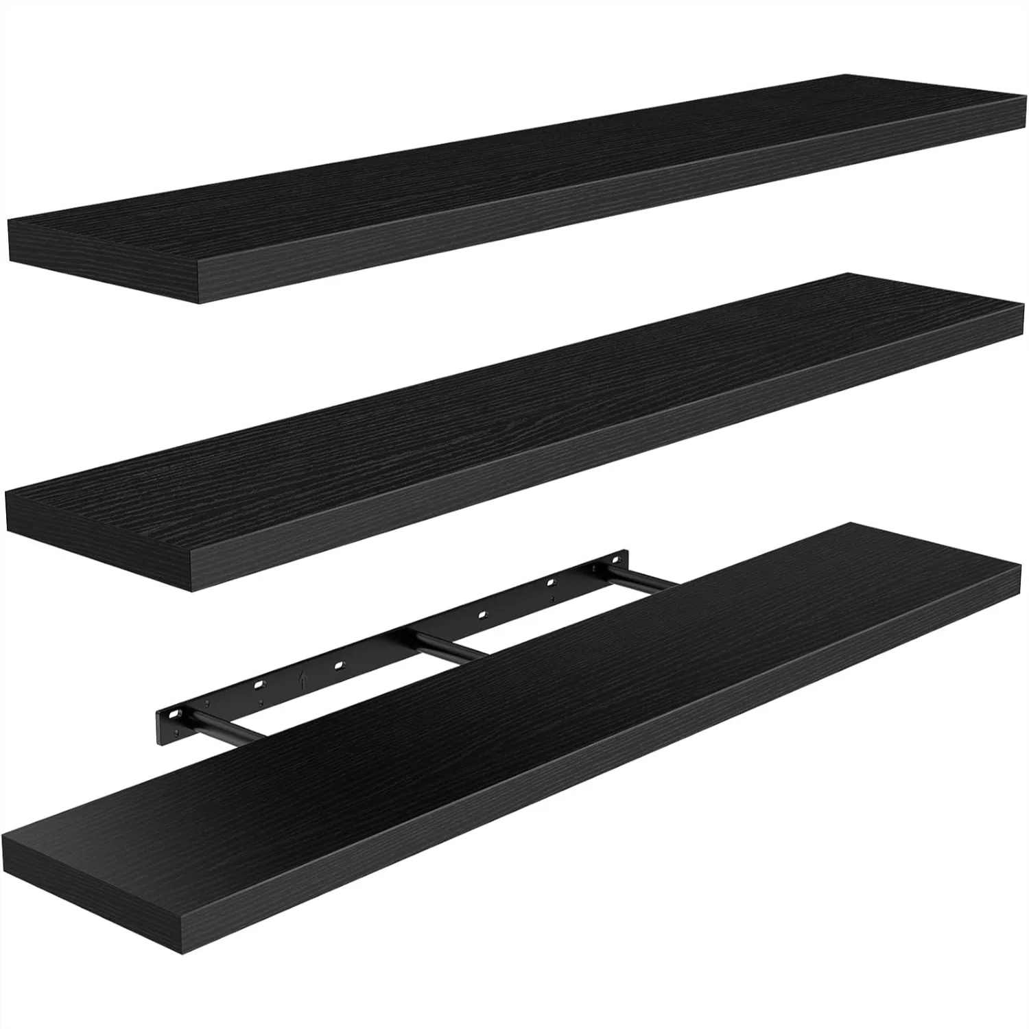 

47.2" Floating Shelves Set of 3, Wall Mounted with Invisible Brackets for Living Room, Bedroom, Bathroom, Kitchen Decor - MDF