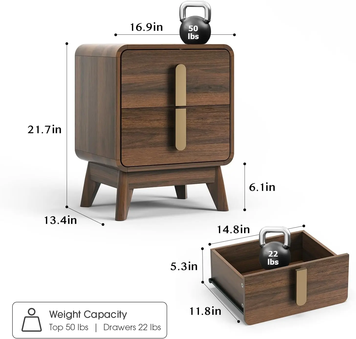 Mid Century Modern Night Stand Set of 2 for Bedroom, Walnut | Bed Side Table with Storage for Living Room, Bedroom, Walnut