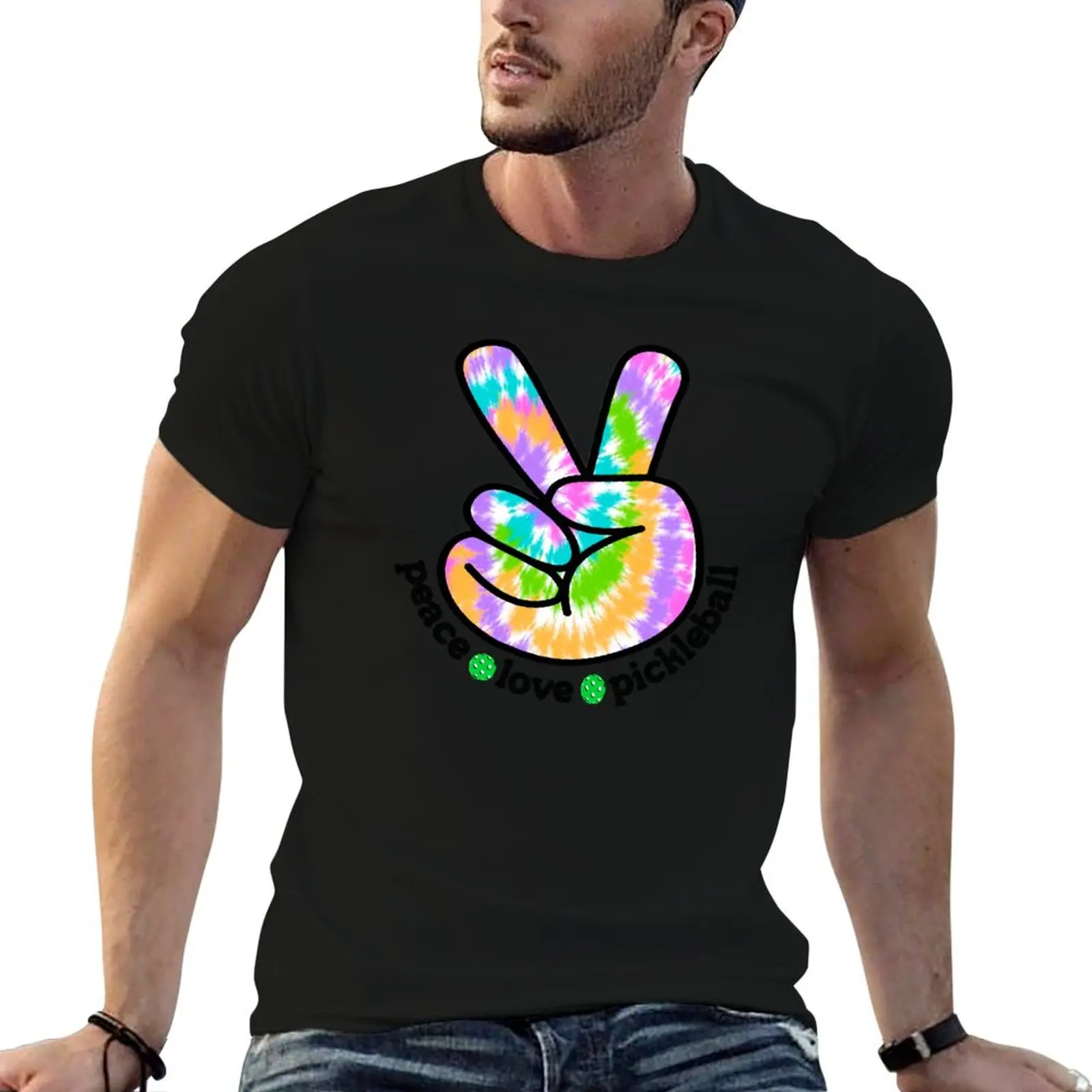 

Fun Pickleball Gifts Peace Love Pickleball Bright Tie Dye T-Shirt t shirts for man cotton soft man t shirts for men T-Shirt