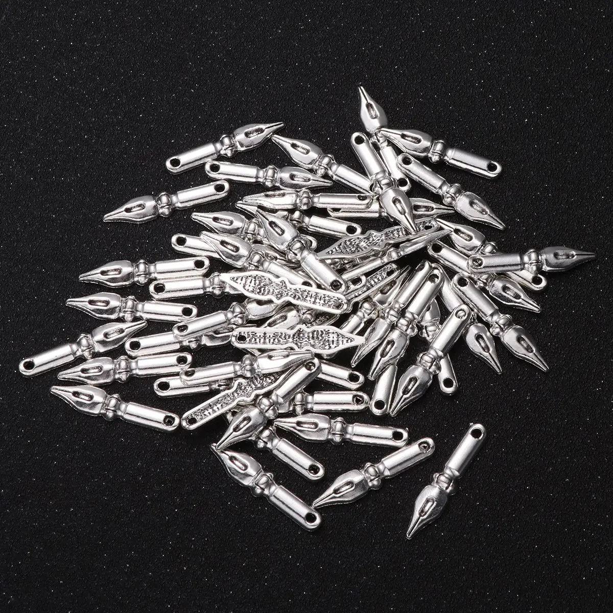 50pcs Polished Pen-Shaped Alloy Charms for DIY Bracelets & Necklaces – Graduation Jewelry Making Supplies