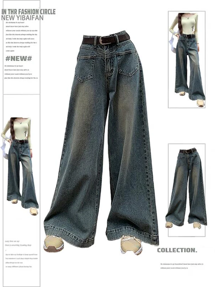 

Джинсы прямого кроя с широкими штанинами больших размеров для женщин, весенняя новинка, моделирующие фигуру, удобные, дышащие, с высокой талией