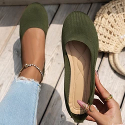 Spring and Autumn 2024 New Outwear Solid Color Oversized Shallow Cut Shoes Women's Knitted Comfort Flat Shoes Women