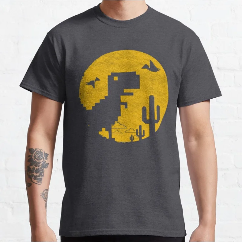 Reconnecting t rex Funny 404 offline 90s cartoon pixel video game dinosaur T-shirt for men large size Adult Tops S-6xl