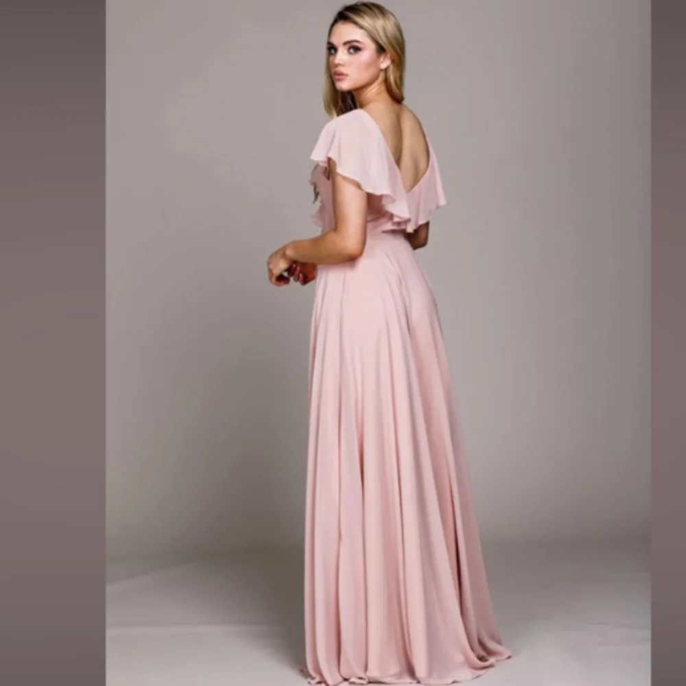 ENOCH V-Neck Side Split Bridesmaid Dresses Modern Ruffles Chiffon Party Gowns Custom Made Vestidos De Fiesta Backless Pink New