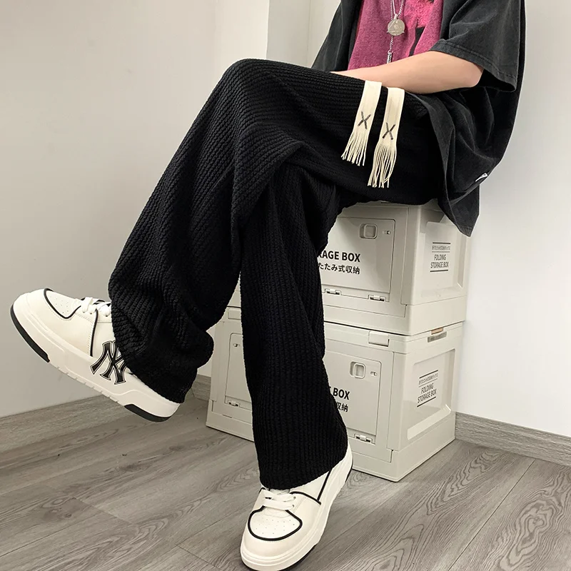 Summer Pleated Pants Men Fashion Oversized Wide Leg Pants Men Japanese Streetwear Hip Hop Loose Straight Pants Mens Trousers