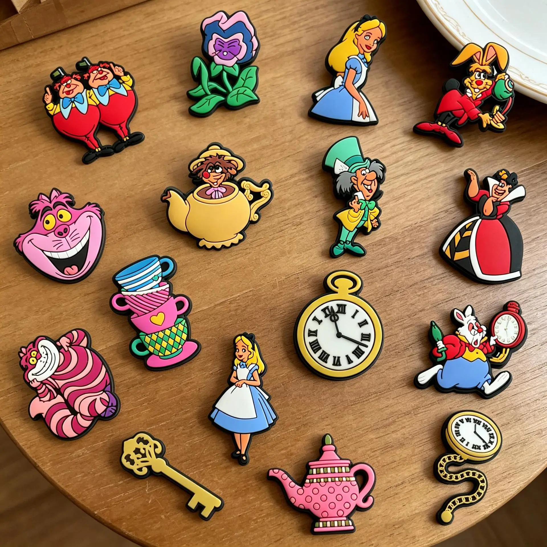 16Pcs Alice in Wonderland Cartoon Princess series PVC Shoe Charms Detachable Garden Hole Shoe Decor DIY Shoe Accessories