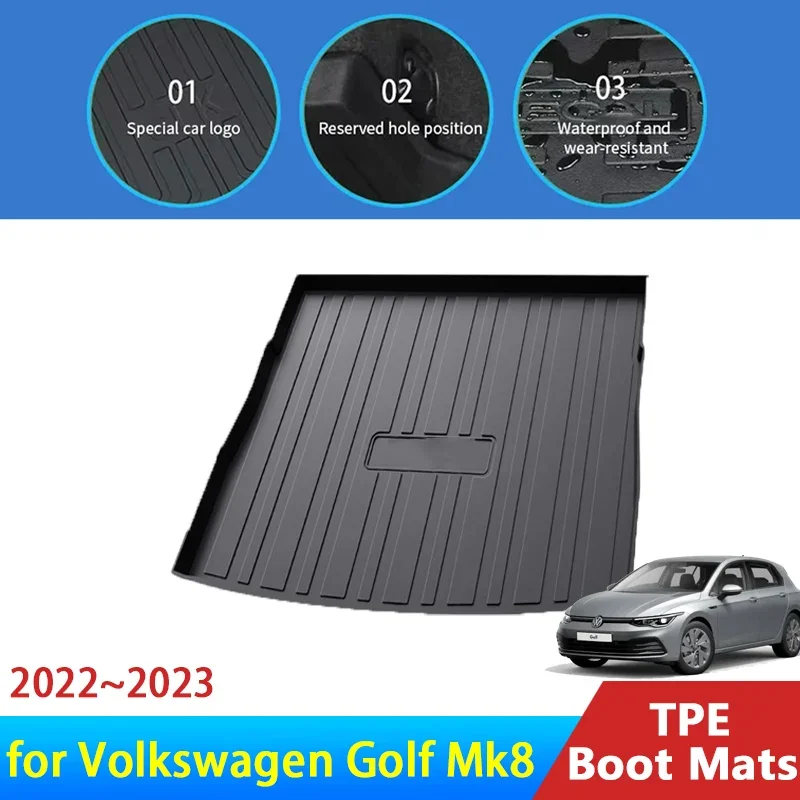 TPE Waterproof Boot Mat for Volkswagen VW Golf Mk8 VIII 2022 2023 2024 Accessorie Trunk Mat TPE Tail Liner Protector Anti-dirty