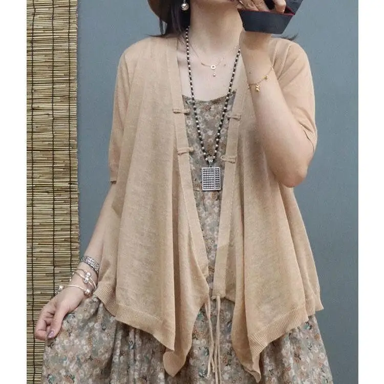 Short Sleeved Thin Ice Silk Knitted Cardigan for Women in Summer 2024 New Loose Versatile Loose Small Jacket for Sun Protection