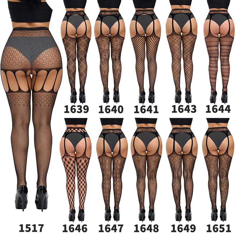 Erotic Stockings with Garter Belt for Women Fishnet Pantyhose Thigh High Socks Sexy Women\'s Tights Black Stockings