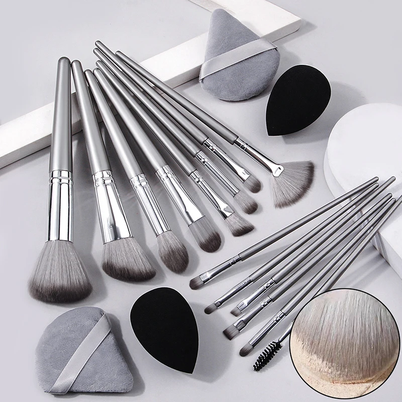 Ensemble de pinceaux de maquillage doux portable, éponge triangulaire, bouffée de poudre de maquillage, support de support, oeuf de maquillage, utilisation par les touristes, 2 pièces, 14 pièces