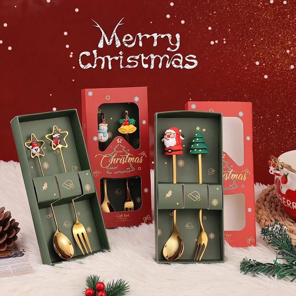 

Christmas Spoon Fork Set Cartoon Santa Claus Snowman Elk Xmas Tree Spoon Natal Navidad Merry Christmas Noel Gift Happy New Year